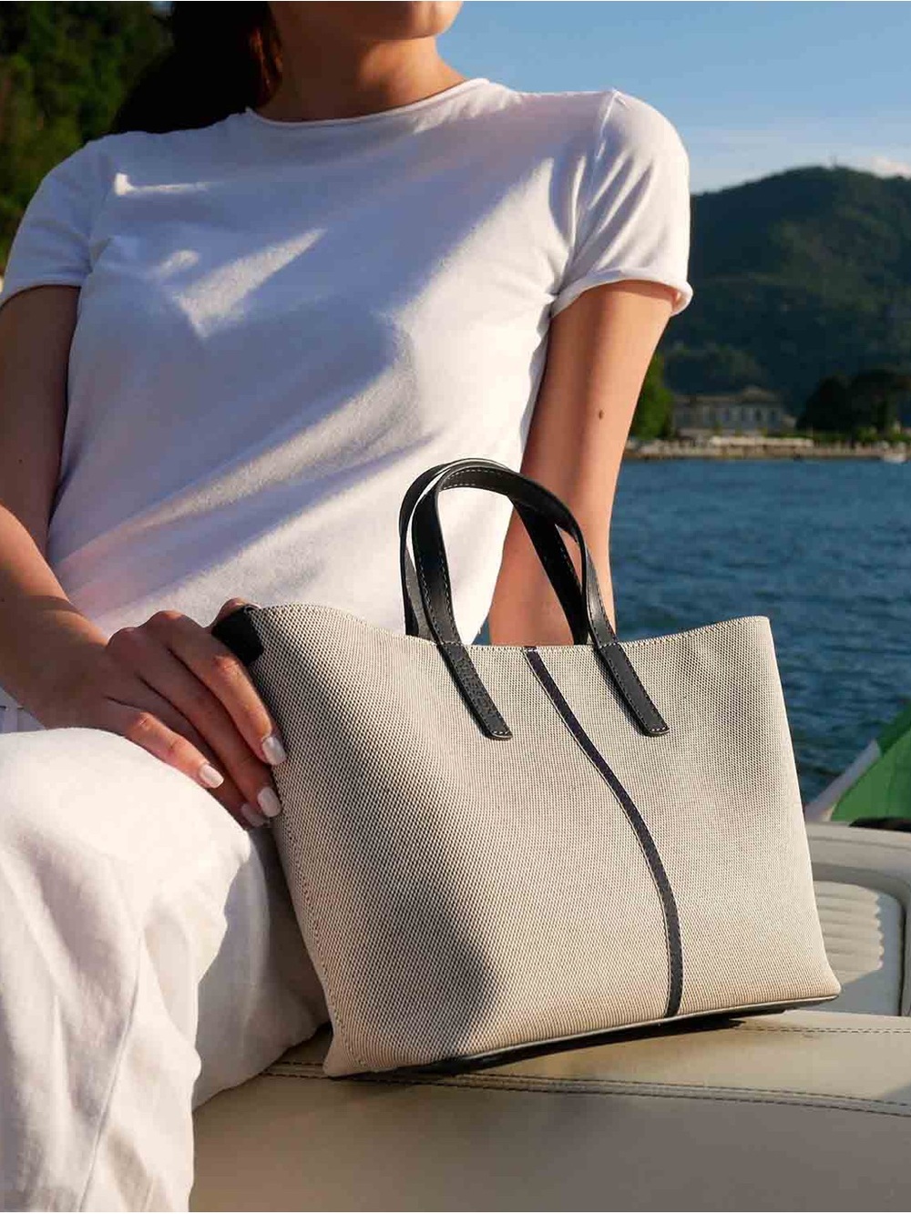 NWT Nosetta Carlia Cotton Tweed Canvas Italian Leather Tote Crossbody Bag Purse